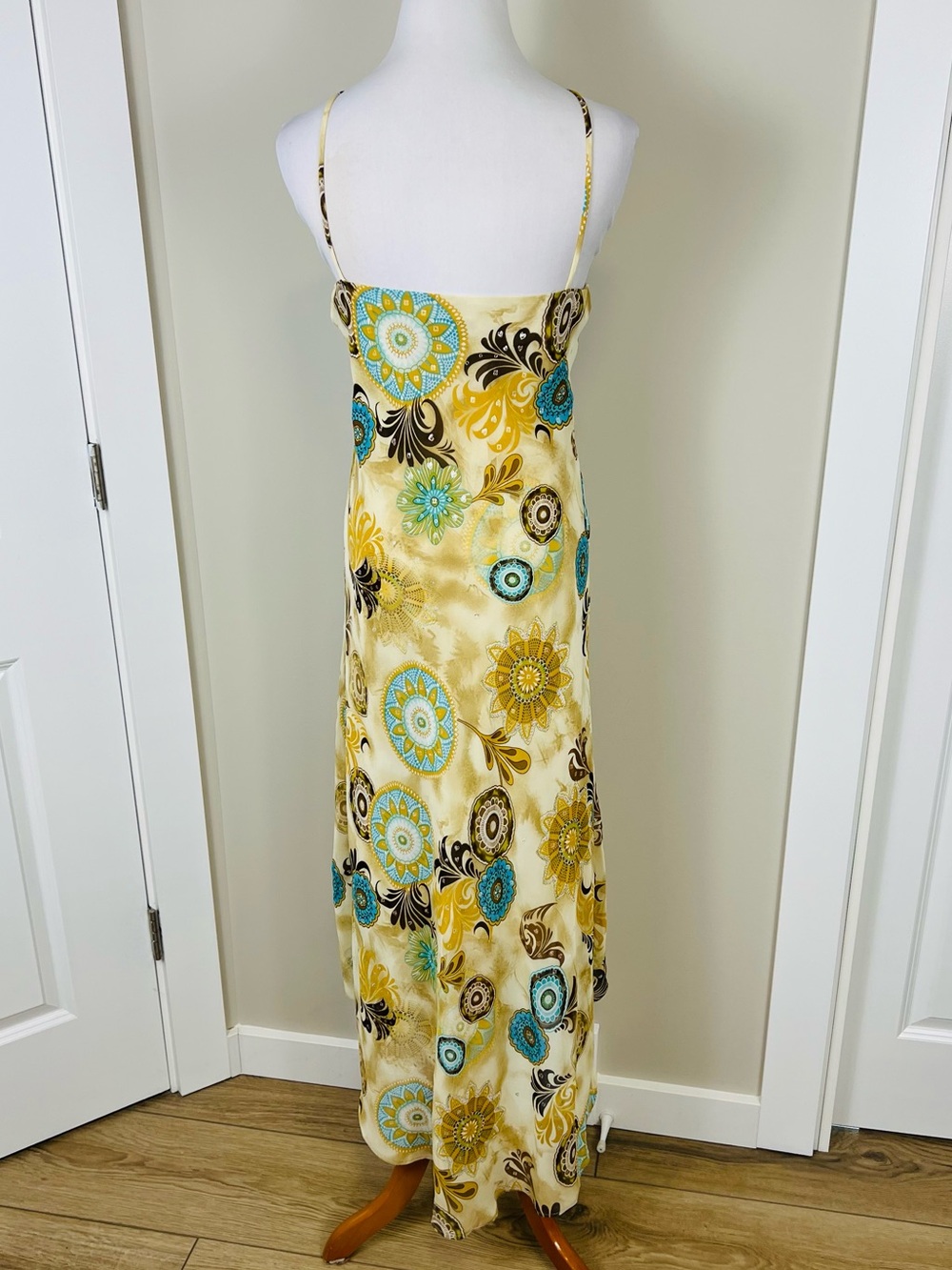 Joseph Ribkoff Yellow Dress with Turquoise & Brown Floral Print - Picture 3 of 6